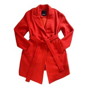 Only Vibrant Orange Wool Belted Coat